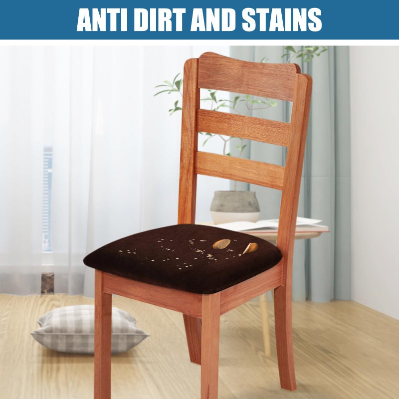 Smiry Velvet Seat Covers for Dining Room Chair Set of 4, Stretch Fit Removable Washable Chair Seat Cushion Protector Slipcovers with Ties, Coffee - Image 3